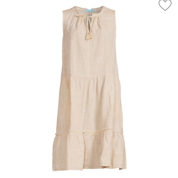 J McLaughlin Christa Linen Tassel Tiered Shift Dress Small Tan - Picture 3 of 12